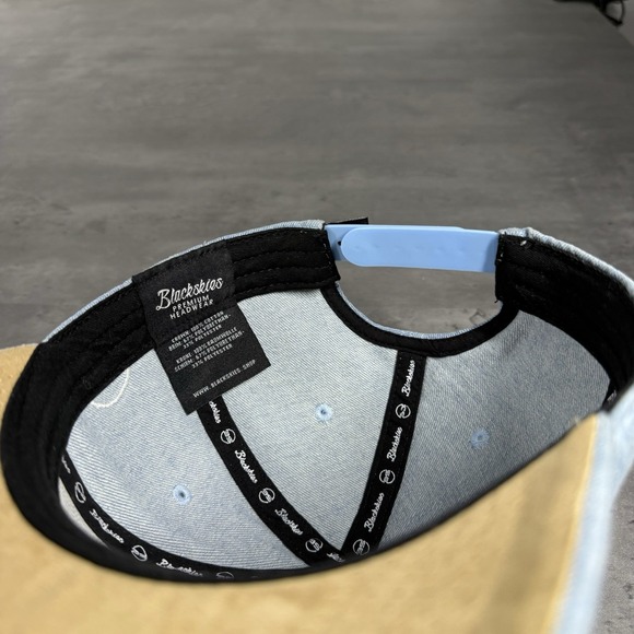 Black Ski Snapback Hat Blue Denim Chambray Brown Suede Trucker Gorpcore Cap - Picture 8 of 8